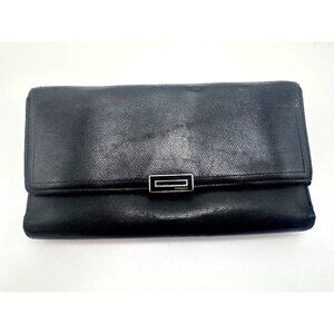 Vintage Coach Crossgrain Black Leather Snap Closure Clutch Wallet Card Slots Zip